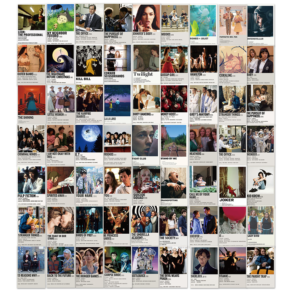 64sheets Classic Film Poster Sticker Removable No-Residue Waterproof Sticker For Laptop Guitar Skateboard
