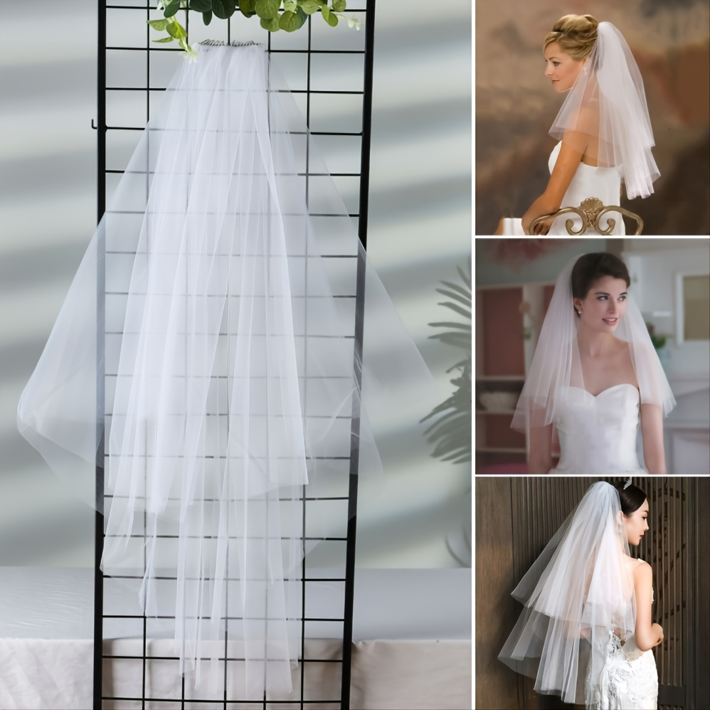 Bridal Veil Women's Simple Tulle Short Wedding Veil Ribbon - Temu