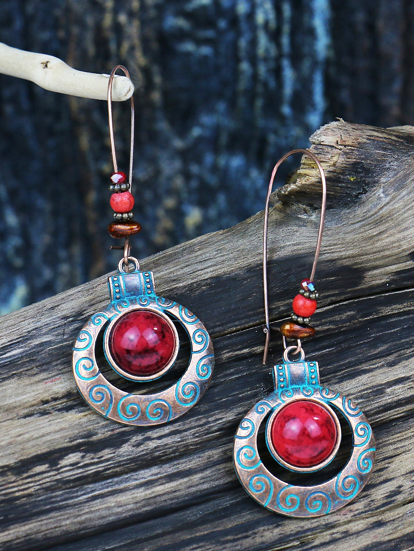 Vintage Folklore Ladies Charm Earrings Round Red Panel - Temu