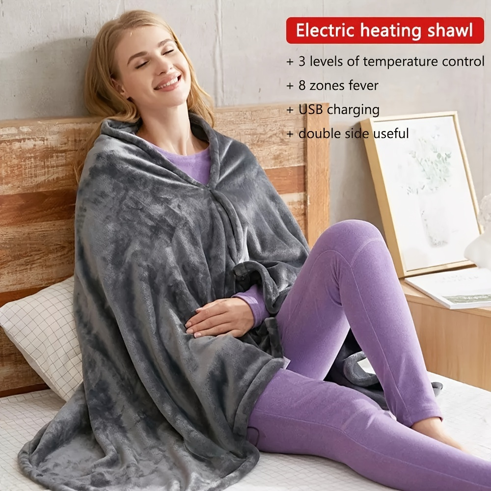 1pc Usb Electric Heating Blanket Warm Coral Fleece Shawl 59x35 5in Soft