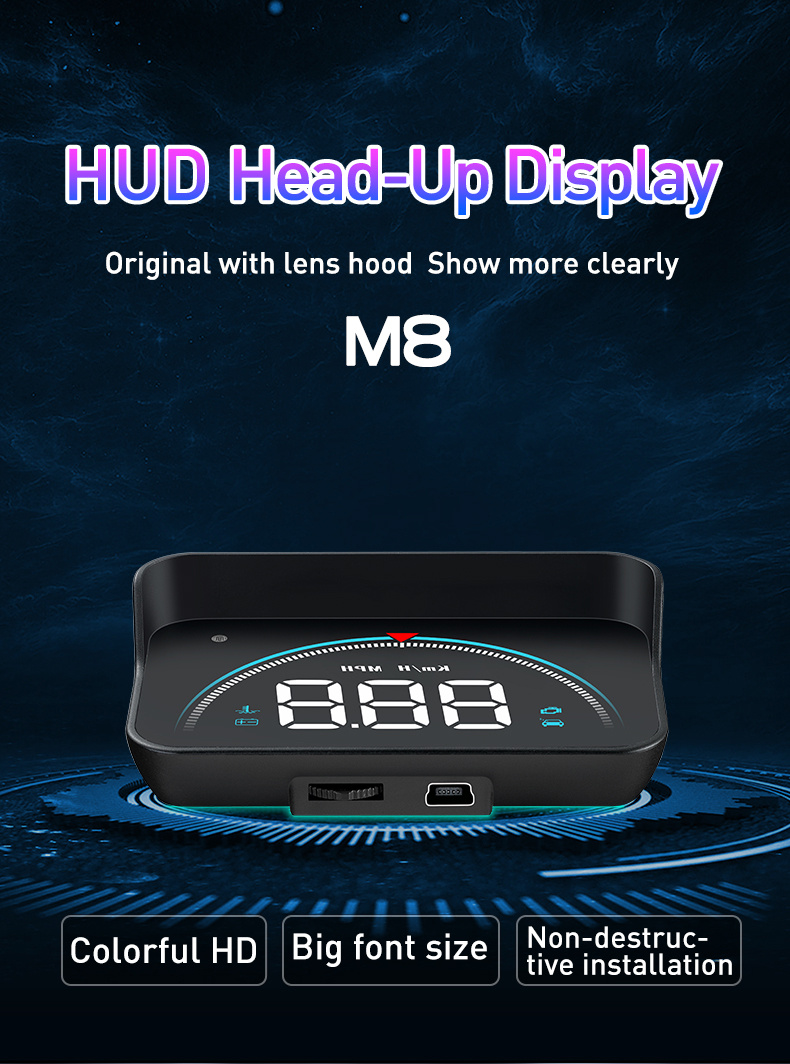 m8 obd2 gps car projector mph kmh auto hud speedometer windshield 3 5 screen size hd car head up display alarm accessories details 0