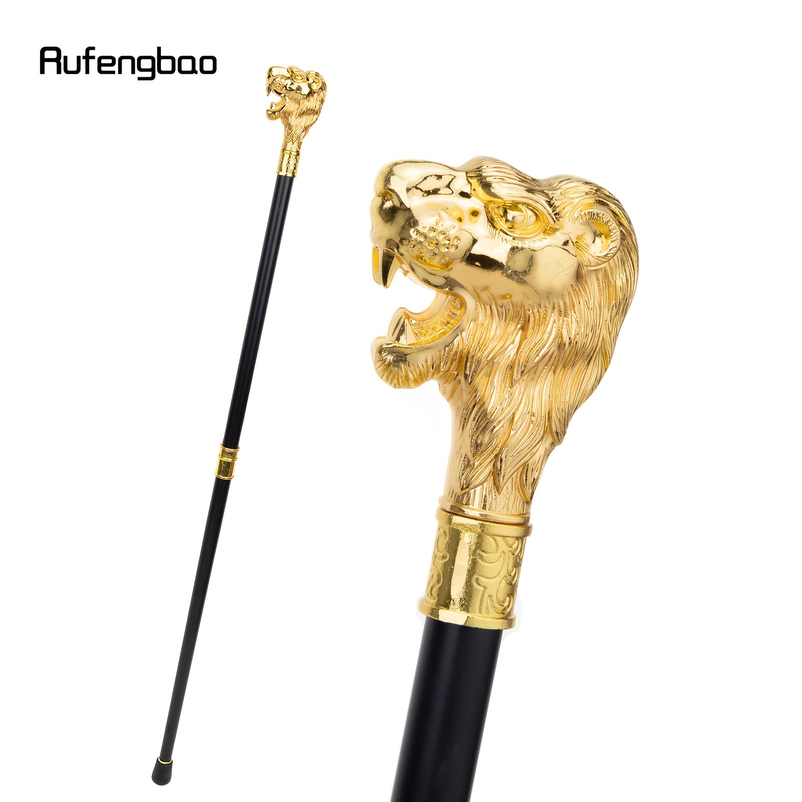 

Fashion Walking Stick Golden Lion Head With Mustache Decorative Cosplay Vintage Party Fashionable Walking Cane Crosier 36.6in, Ideal Choice For Gifts