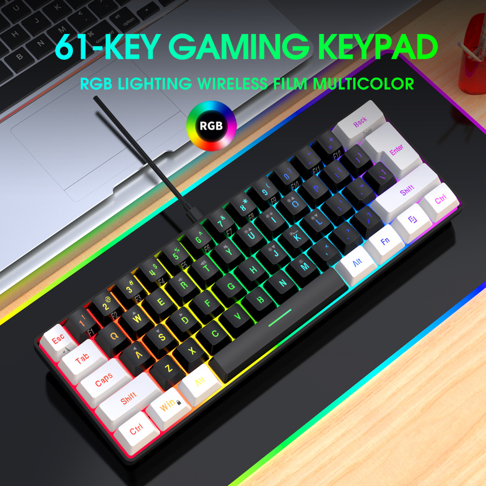 New 61 key Film Keyboard White Black Rgb Mini Game Keyboard - Temu Germany