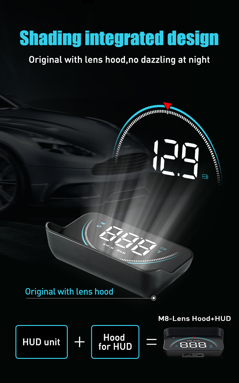 m8 obd2 gps car projector mph kmh auto hud speedometer windshield 3 5 screen size hd car head up display alarm accessories details 2