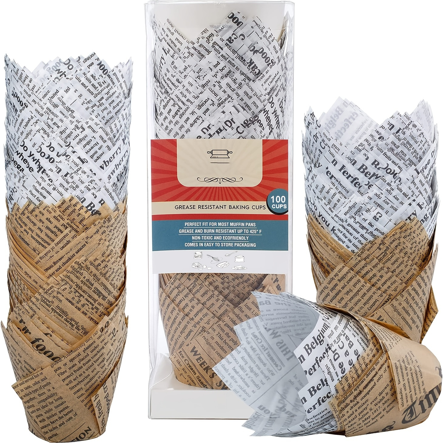 100pcs Baking Cups Newspaper Pattern Paper Cupcake Muffin Liners Don 