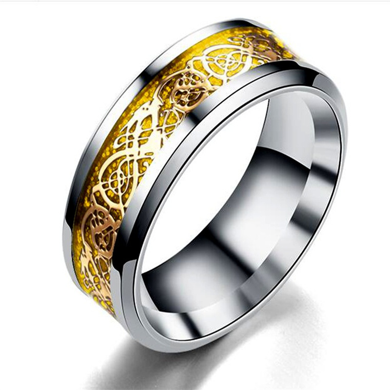 Anillo de moda para mujer, anillo de boda, anillo de acero inoxidable, NFC,  chip de teléfono de acero inoxidable, con doble patrón de dragón, regalo