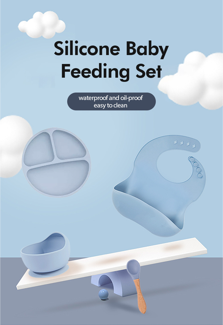  Baby Feeding Set, BPA free, Food Grade Silicone Dinner Plate  and Cutlery Set, Learn To Eat on Your Own, Set Includes Suction Cup Bowl,  Spoon, Bib and Cup (Blue) : Baby