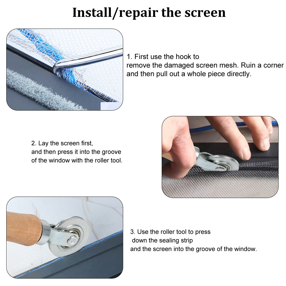 Kit D'outils Pour écran – Outil à Rouleau Et Clips D'écran (20 Pièces) Avec Brosse De Nettoyage Pour Rainures De Fenêtre, Outil Cannelé Pour L' Installation De Portes Et Fenêtres