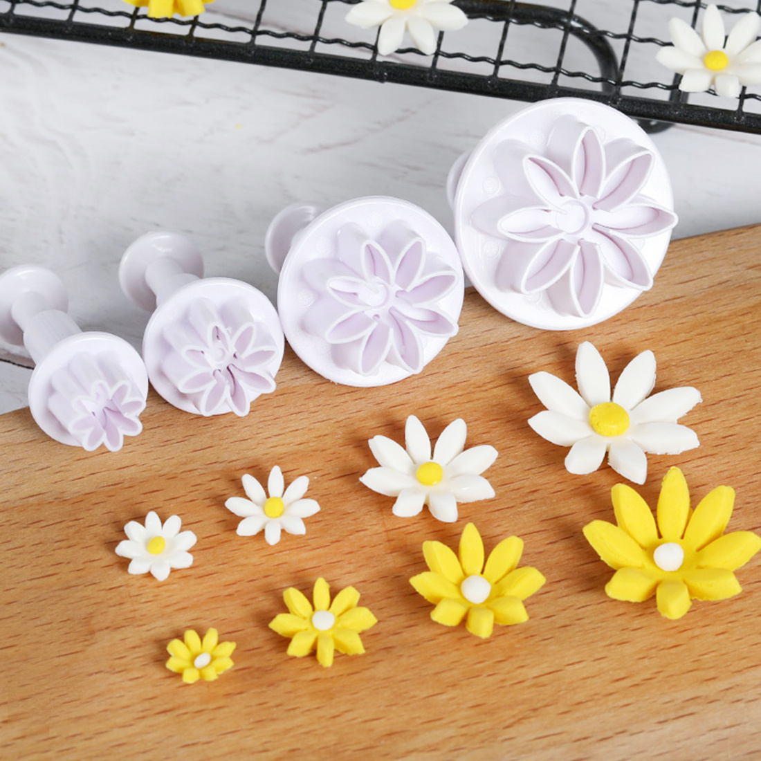 4pcs fondant molds flower shaped cookie molds diy cake   baking tools kitchen gadgets details 5