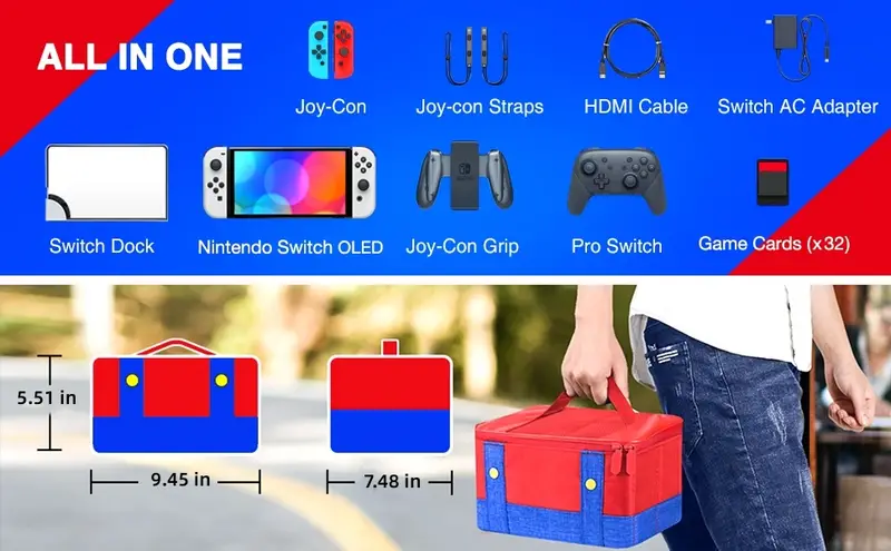 large carrying protective case for switch oled console pro controller travel storage bag case for switch accessories details 4