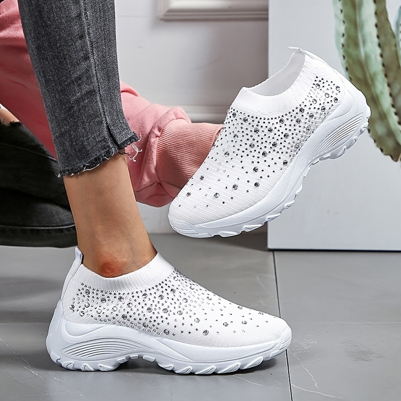 Breathable Rhinestone Running Shoes for Women - Lightweight and Stylish Footwear with Sparkling Accents