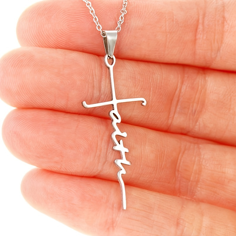 

1pc New Stainless Steel Christian Cross Faith Word Church Prayer Religious Pendatn Necklace