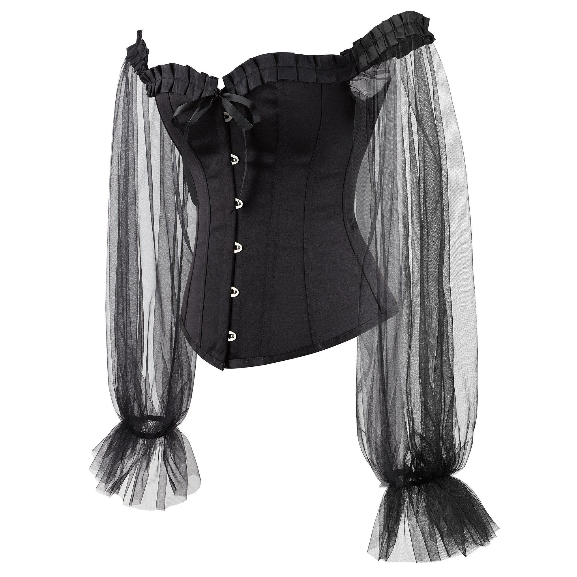 ASYOU long sleeve mesh corset top in black