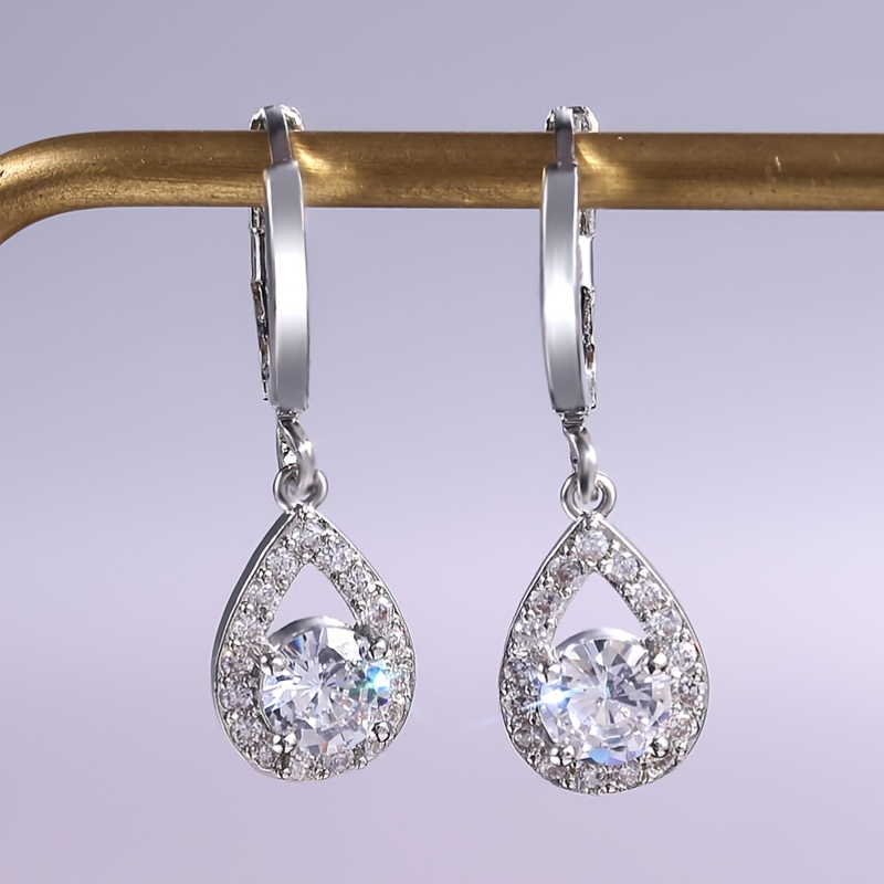 

Exquisite Teardrop Zircon Drop Dangle Earrings Cut Birthstone 925 Silver Plated For Women Bride Wedding Jewelry Gifts