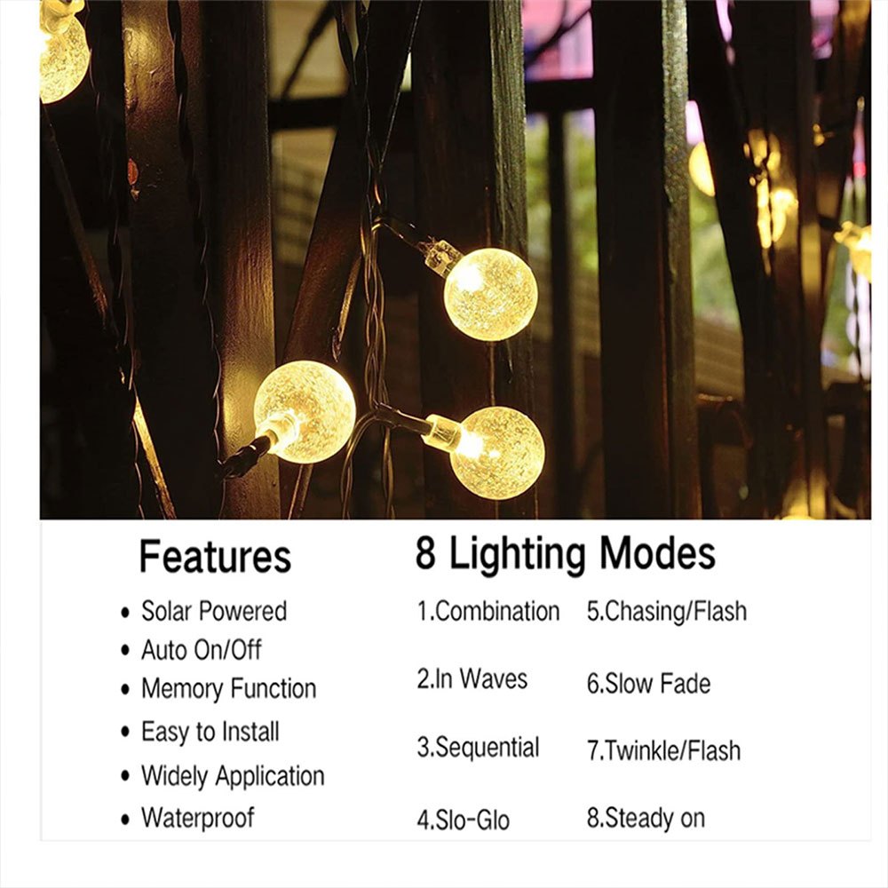 Solar Outdoor String Light 20 Leds Waterproof Crystal Ball Temu