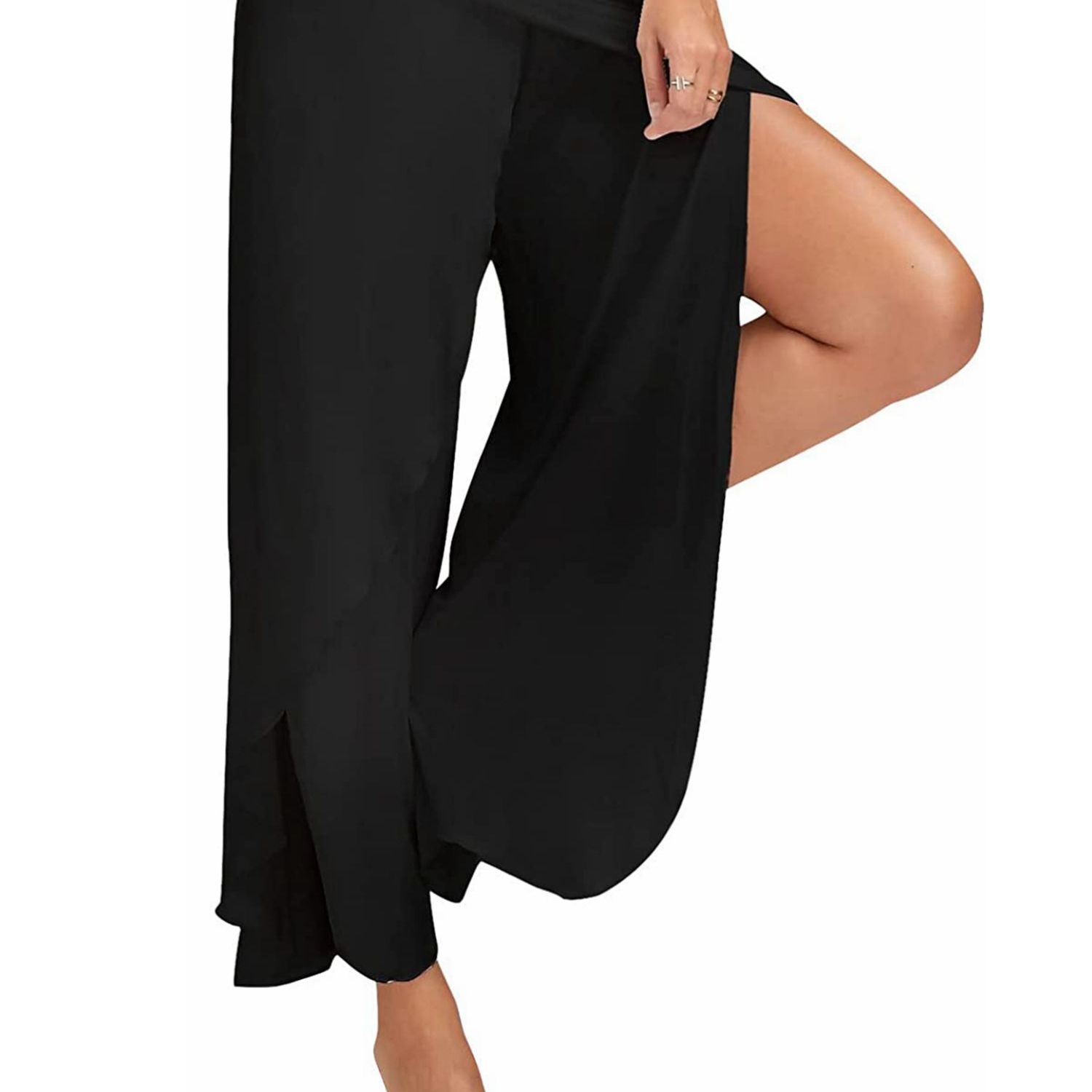 

Y2k Women's Pants Solid Casual High Slit Flowy Layered Fashion Loose Wide Leg Pants