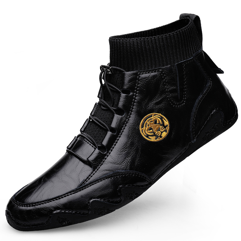 Image of Men's Fashion Lace-up Ankle Boots For Daily Casual Wear, Black/light Brown/white