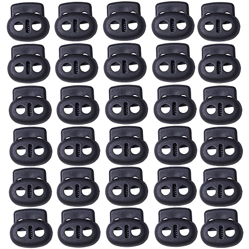 

30pcs Black Plastic Cord Lock End Spring Toggle Stopper, 2 Hole Elastic Cord Adjusters For Drawstrings, Bags, Shoelaces, Clothes, Paracord, And More