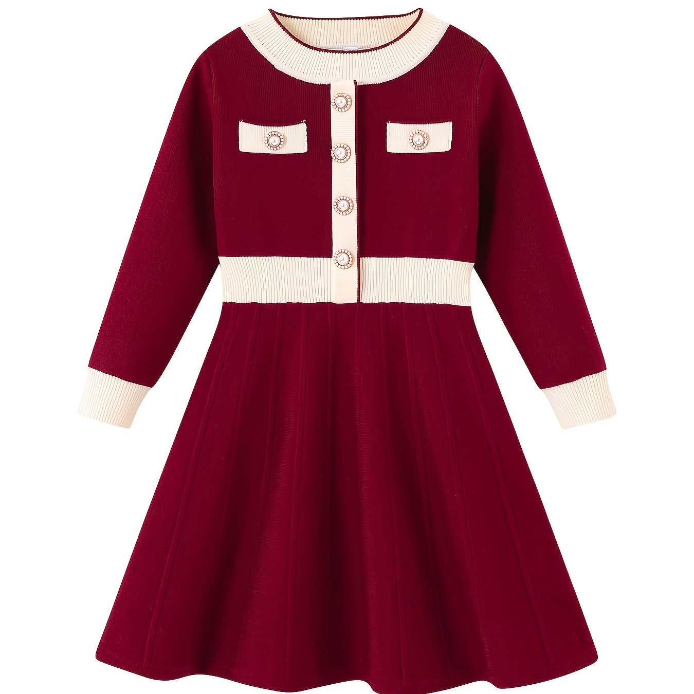 Girls Vintage Casual Knitted Thermal Dress For Winter Christmas Party