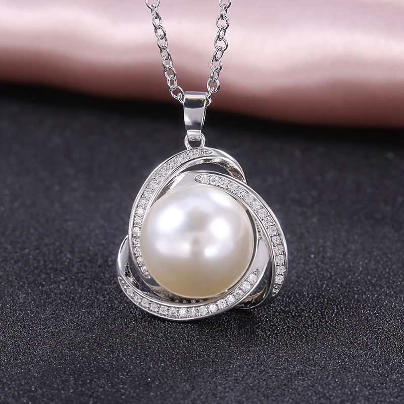 

Fashion 925 Silver Plated Channel Setting Zircon Pearl Pendant Necklace For Women Bridal Wedding Romantic Jewelry Gift