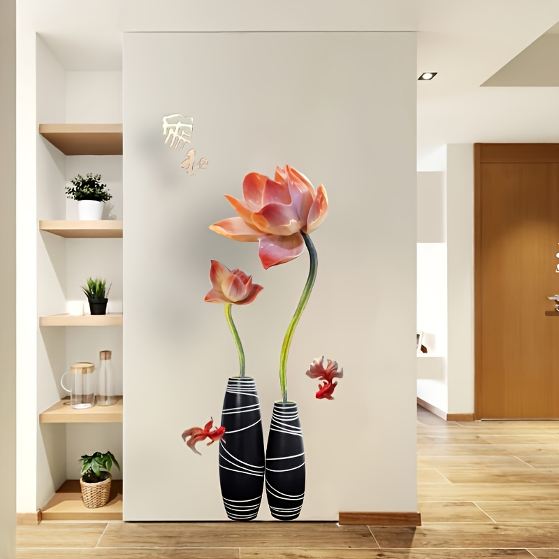 Transform Your Home with a Beautiful 3D Lotus in Vase Wall Sticker - Perfect for Bedroom, Living Room, Office & More!