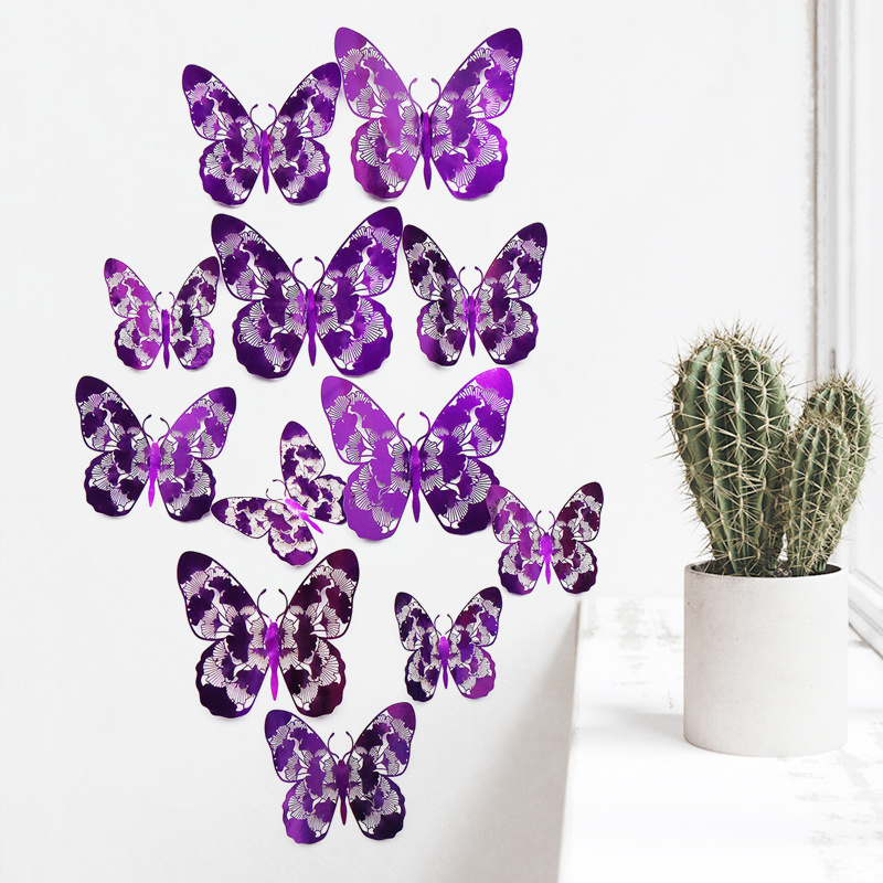 Lifelike Purple 3d Hollow Butterfly Wall Sticker Weddings Temu