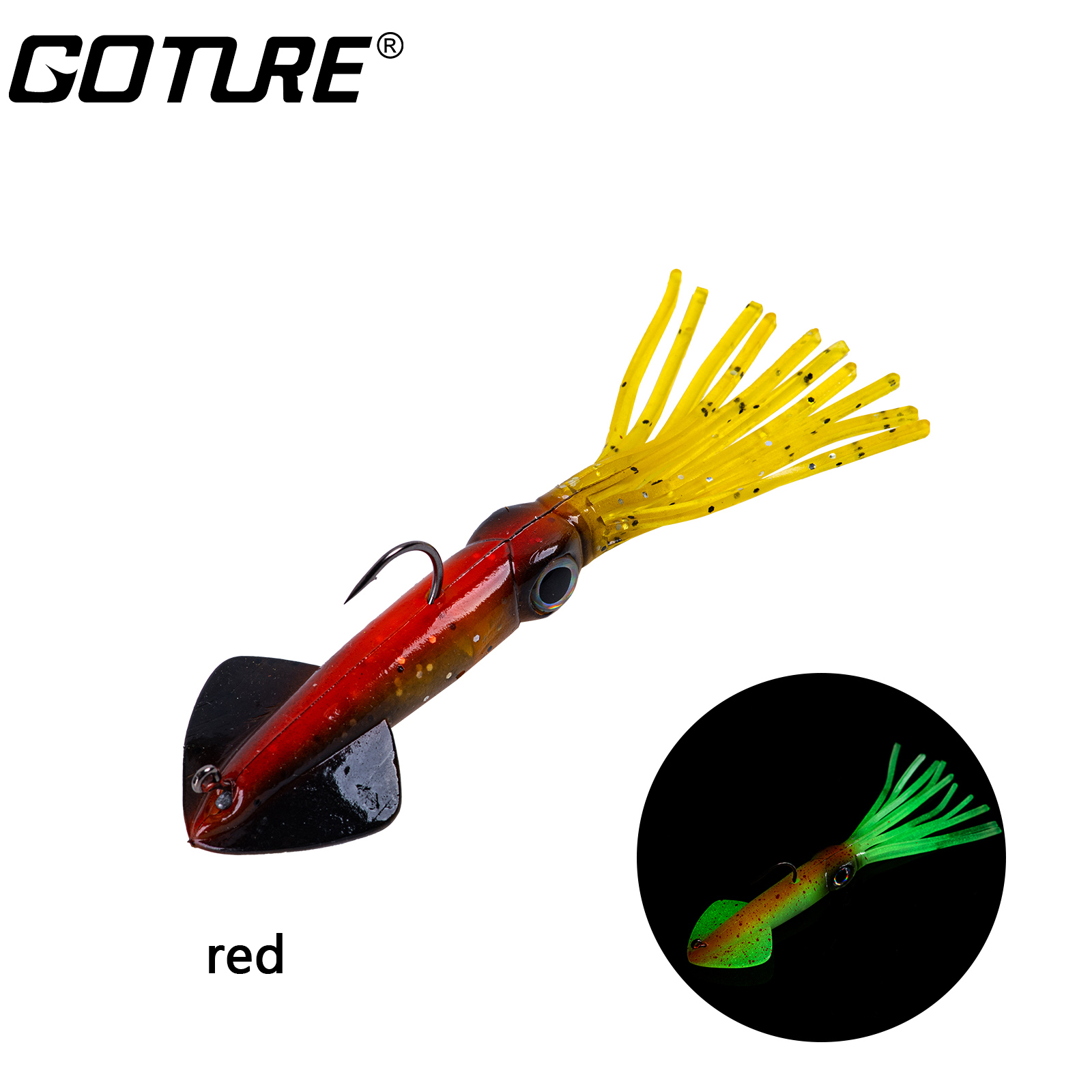 Fishing Squid Lures Kit Glow in The Dark Squid Octopus Artificial Bait Saltwater Sea Fishing Lures 35g 2pcs Style 01