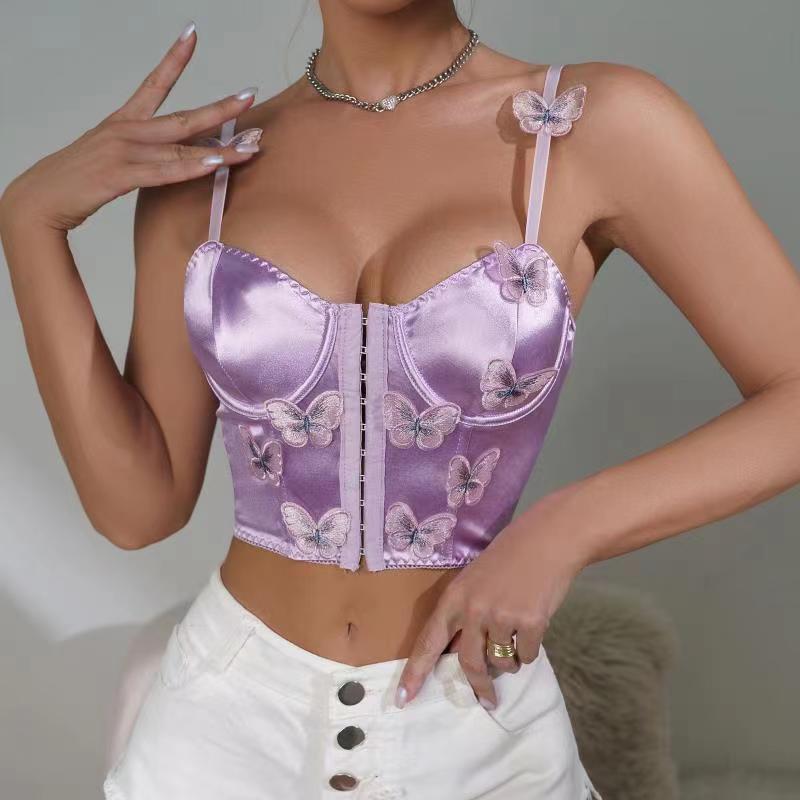 Sexy Satin Front Push Bustier Retro Chic Butterfly Applique - Temu Canada