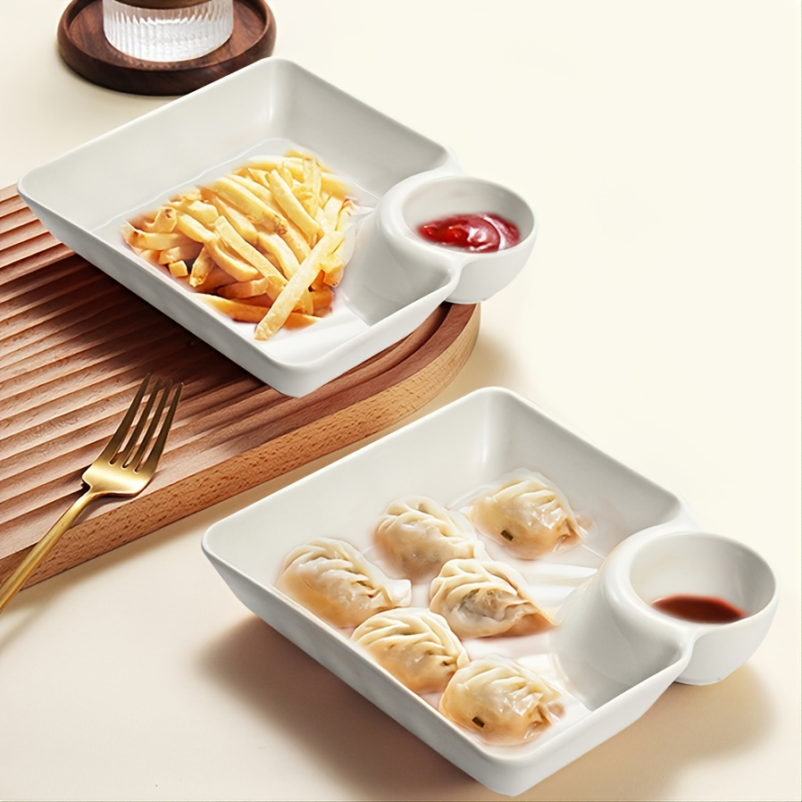 2pcs White Divided Serving Plates - Perfect for Chips, Sushi, Cupcakes & More - Reusable & Durable Dipping Tray for Ketchup, Vinegar & More - 7.20×1.57