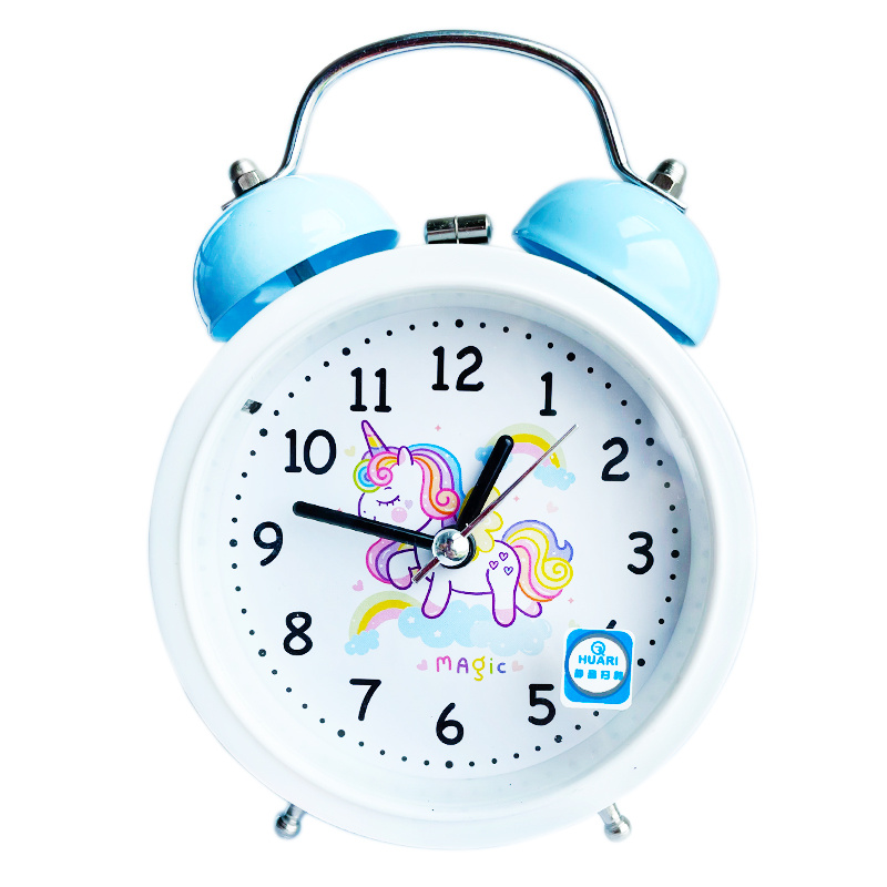 Havern Alarm Clocks Stitch Clock 3D Cartoon Fashion Blue White Bell Alarm Boys and Girls Students Kids Bedroom Bedside Alarm Clock,White
