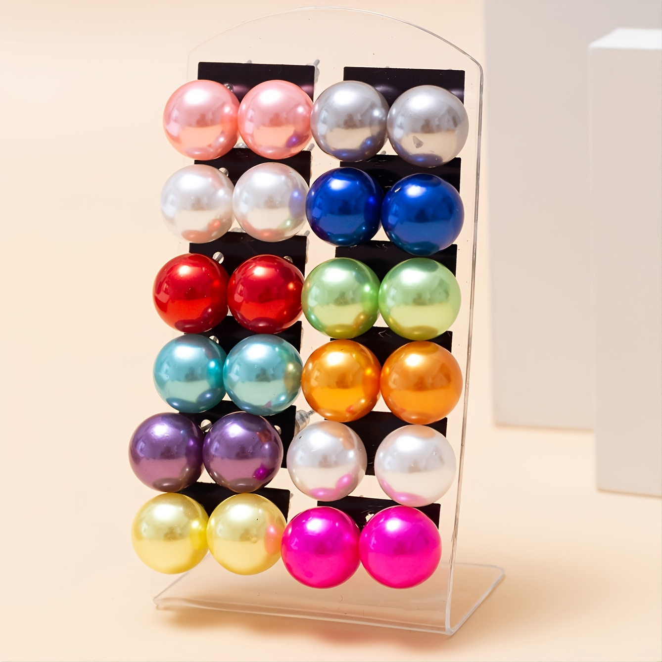 

12 Pairs Of Colorful Imitation Pearl Round Ball Stud Earrings Jewelry Gift For Men&women With 6 8 10 12mm