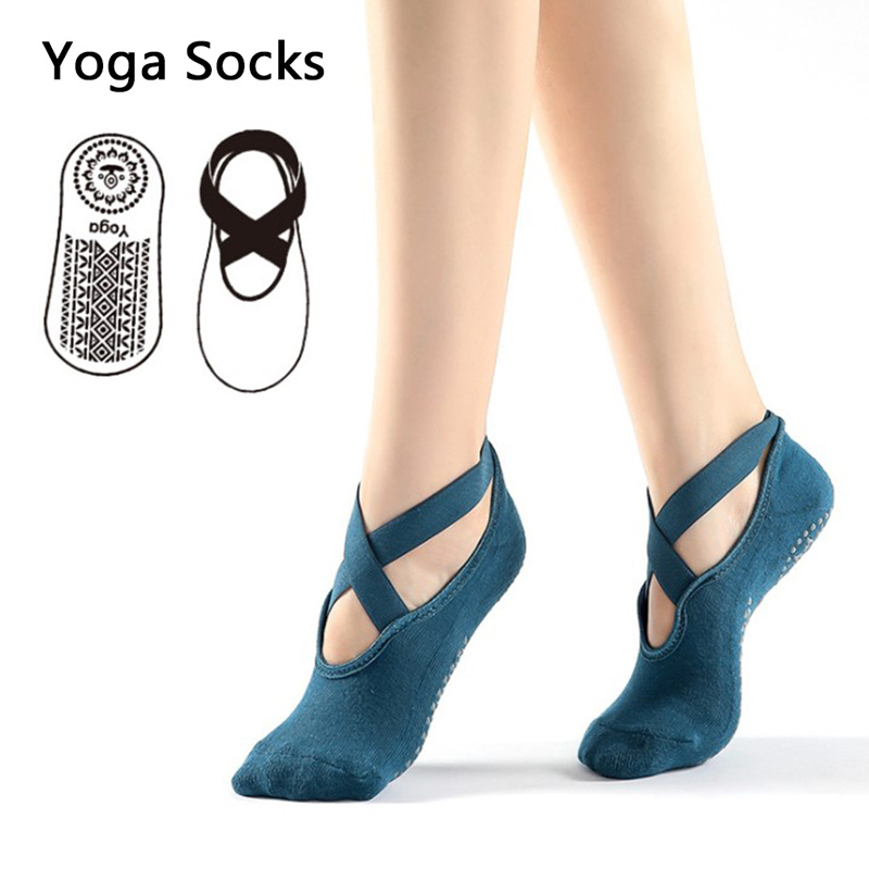 Dmagnates Ladies Fashion Halter Cross Strap Yoga Socks Non-Slip Grip Socks  Suitable for Pilates Pure Ballet Dance Breathable Sweat Socks