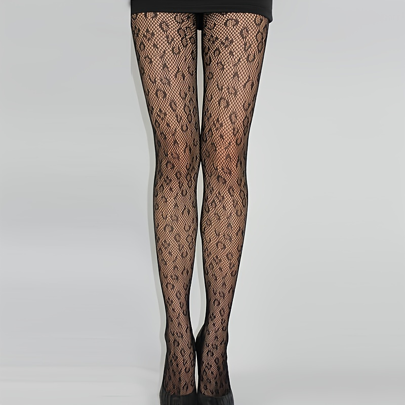 Black Tights Fishnet Stockings Leopard Lace Pantyhose suedehead
