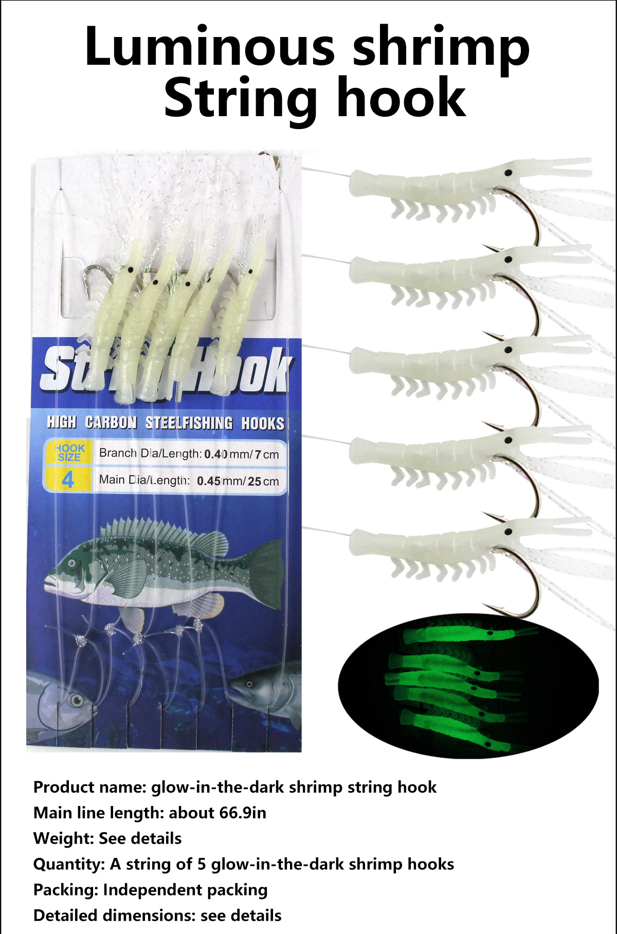 Fishing Jig String 5 Bait Hook Luminous Bionic Shrimp String