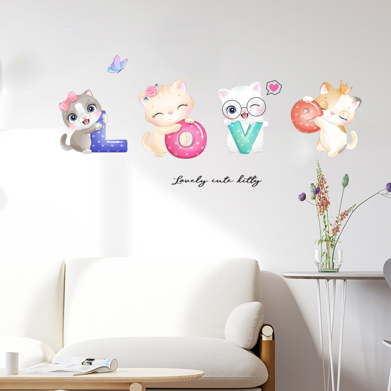  Vinilo decorativo para pared, diseño de gato de dibujos  animados, para habitación de niños, decoración del hogar, 78.7 in x 55.1 in  : Herramientas y Mejoras del Hogar