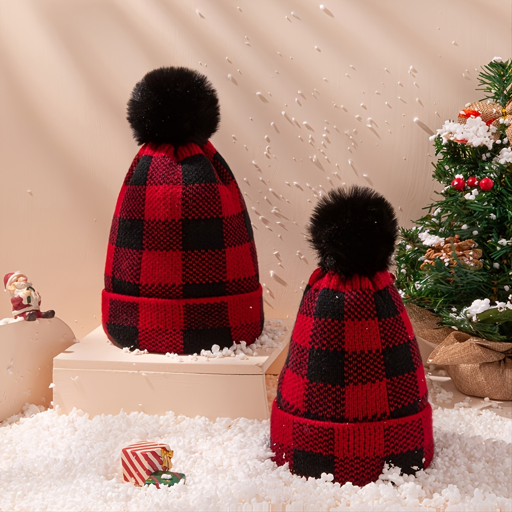 1pc Style Parent-Enfant Bonnet De Noël À Carreaux Rouge Et Noir Adapté Aux  Bébés - Temu Switzerland