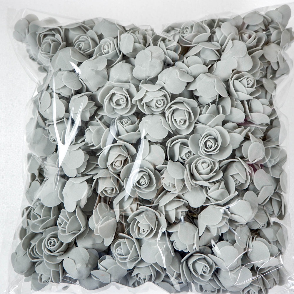 100 Pack 3 Grey Rose Fake Flower Heads for DIY Crafts, Weddings and Decor - Gray