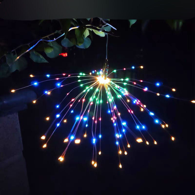 1pc Feux D'artifice Solaires, 90/120/150Led Lumière Chaude, Extérieur  Étanche, Villa Jardin Balcon Pelouse Créative Imitation Feux D'artifice, 8  Modes