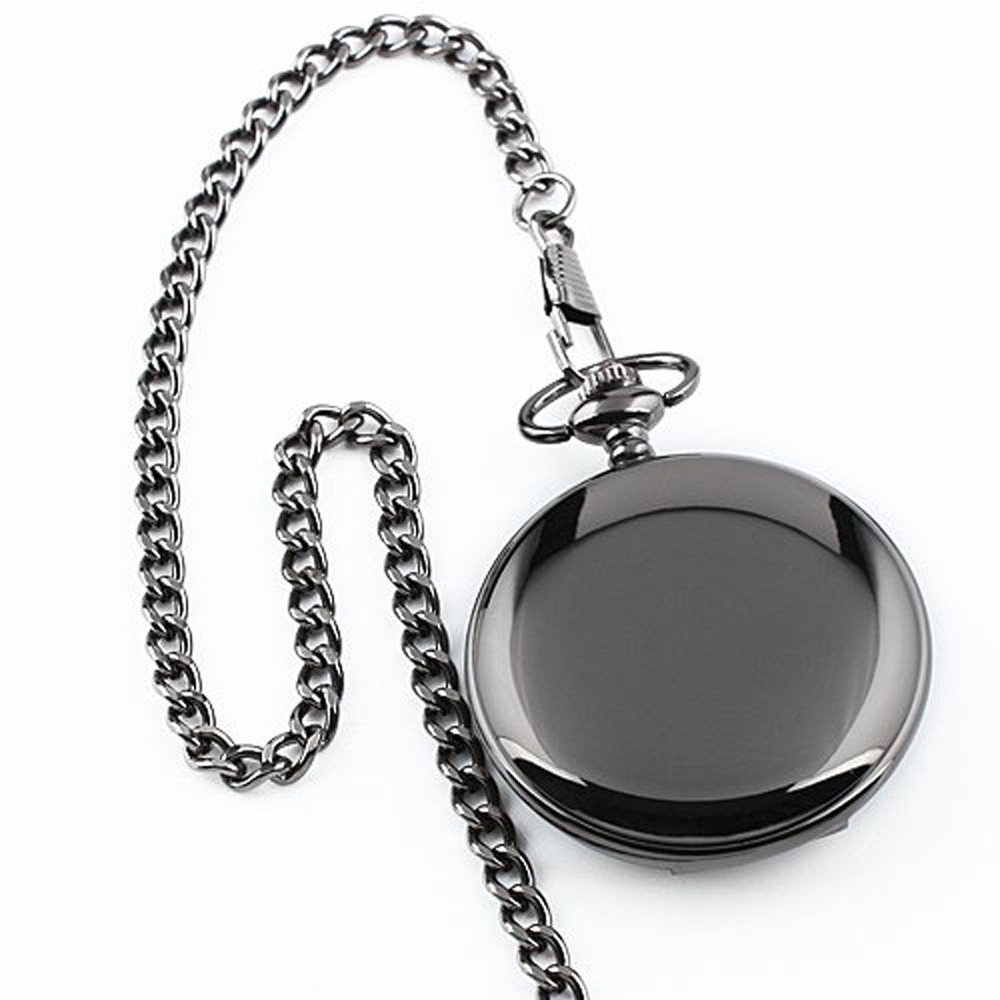 TEMU 1pc Of Classic Vintage Reversible Glossy Quartz Pocket Watch With Necklace, In Black Color