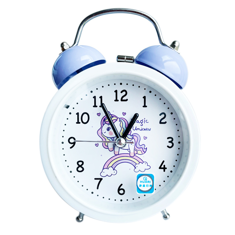 Havern Alarm Clocks Stitch Clock 3D Cartoon Fashion Blue White Bell Alarm Boys and Girls Students Kids Bedroom Bedside Alarm Clock,White