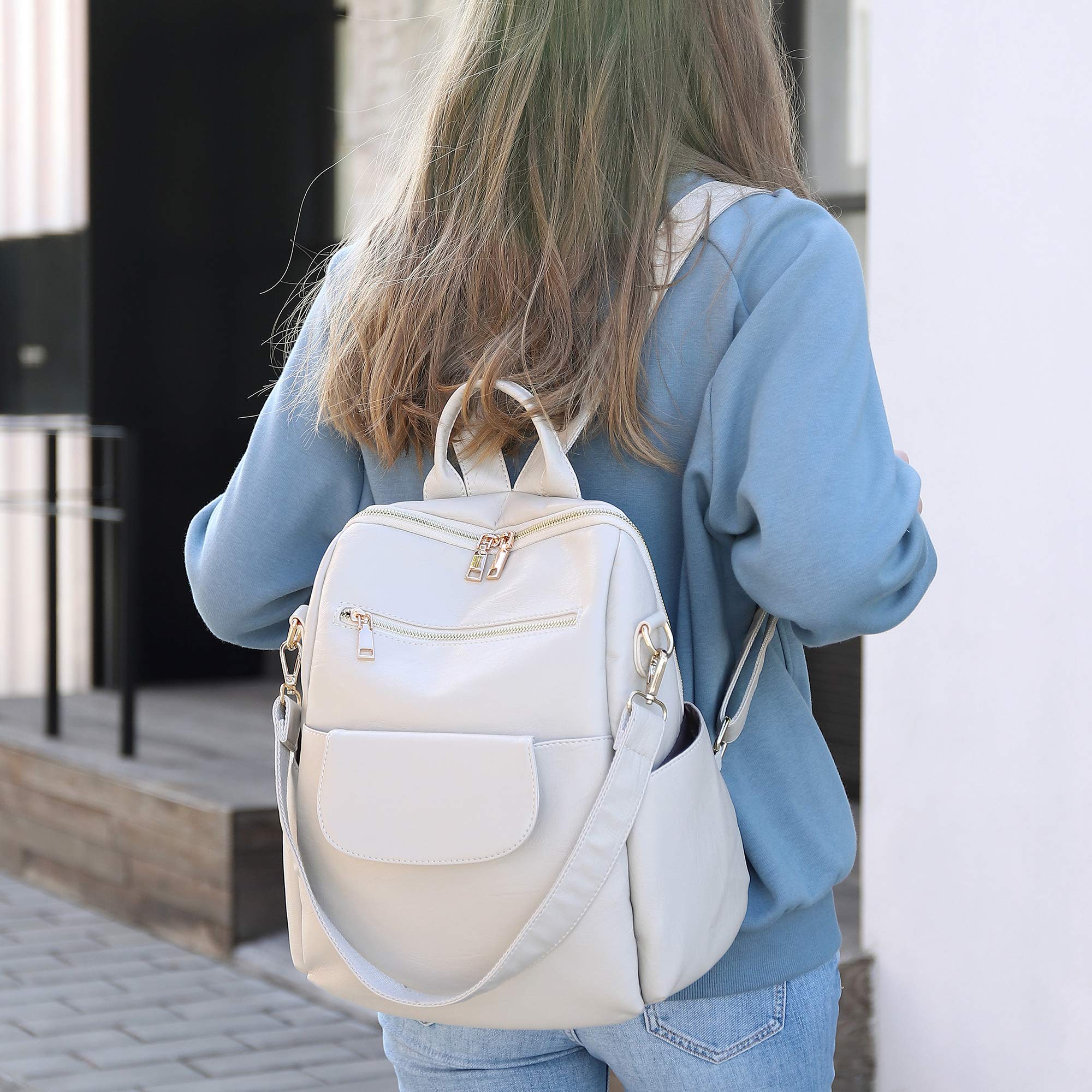 Solid Color Zipper Backpack Women's Classic Faux Leather Temu