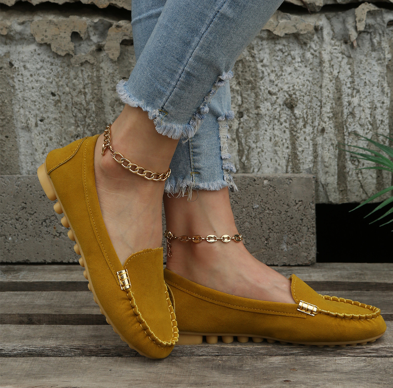 Ladies 2024 yellow loafers