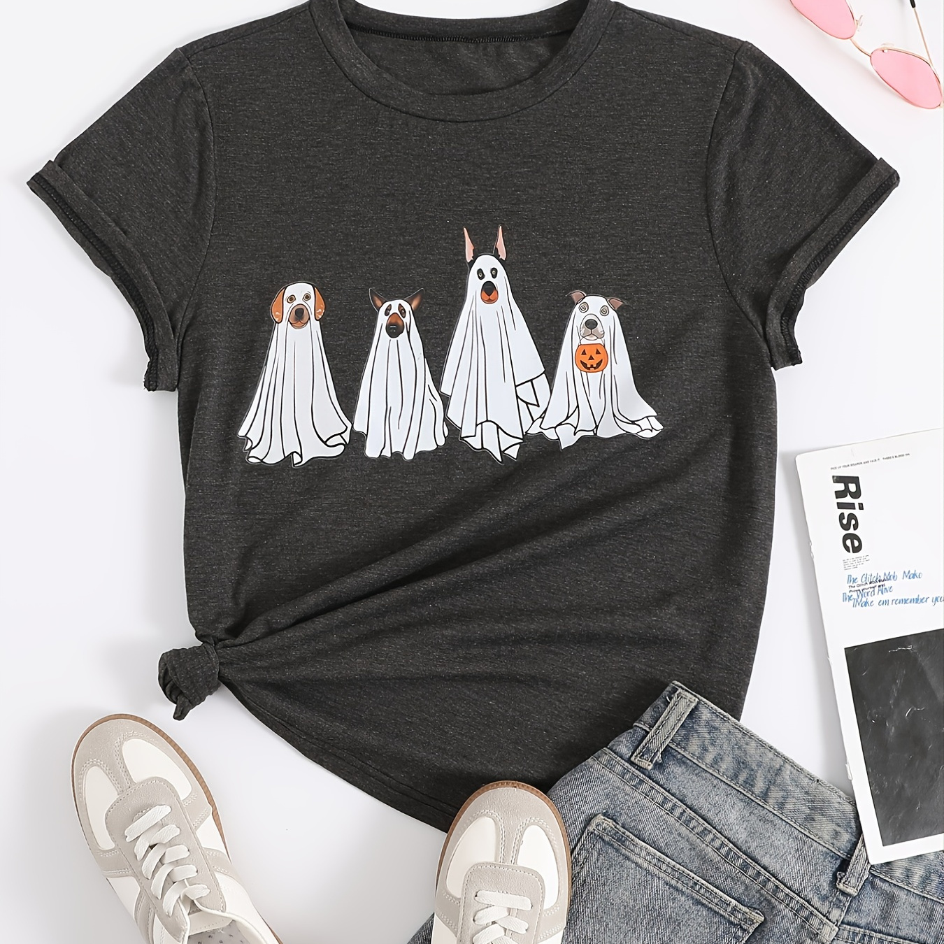 

Halloween Print Crew Neck T-shirt, Casual Loose Short Sleeve Fashion Summer T-shirts Tops, Women's Clothing