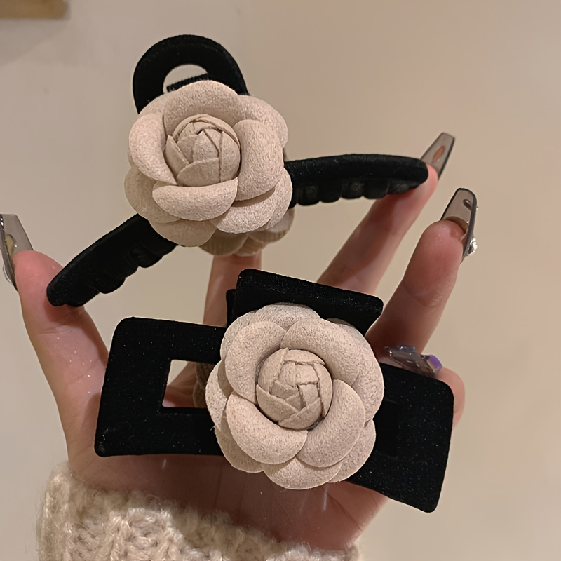 

Luxurious Camellia Flower Corsage Hair Clip - Feminine Classic Bow French Barrette For Women's Fall Accessory