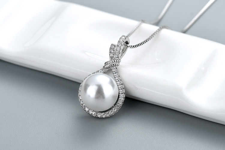 Elegant Bridal Wedding Pearl Pendant Necklace, January Birthstone, Copper with Synthetic Zirconia, Analog Stone Creation, Daily & Banquet Wear, Anniversary Engagement Gift Jewelry