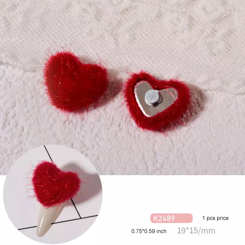 3D Plush Love Heart Nail Decorations Fluffy Nail Charm Nail Jewelry DIY Nail  Art