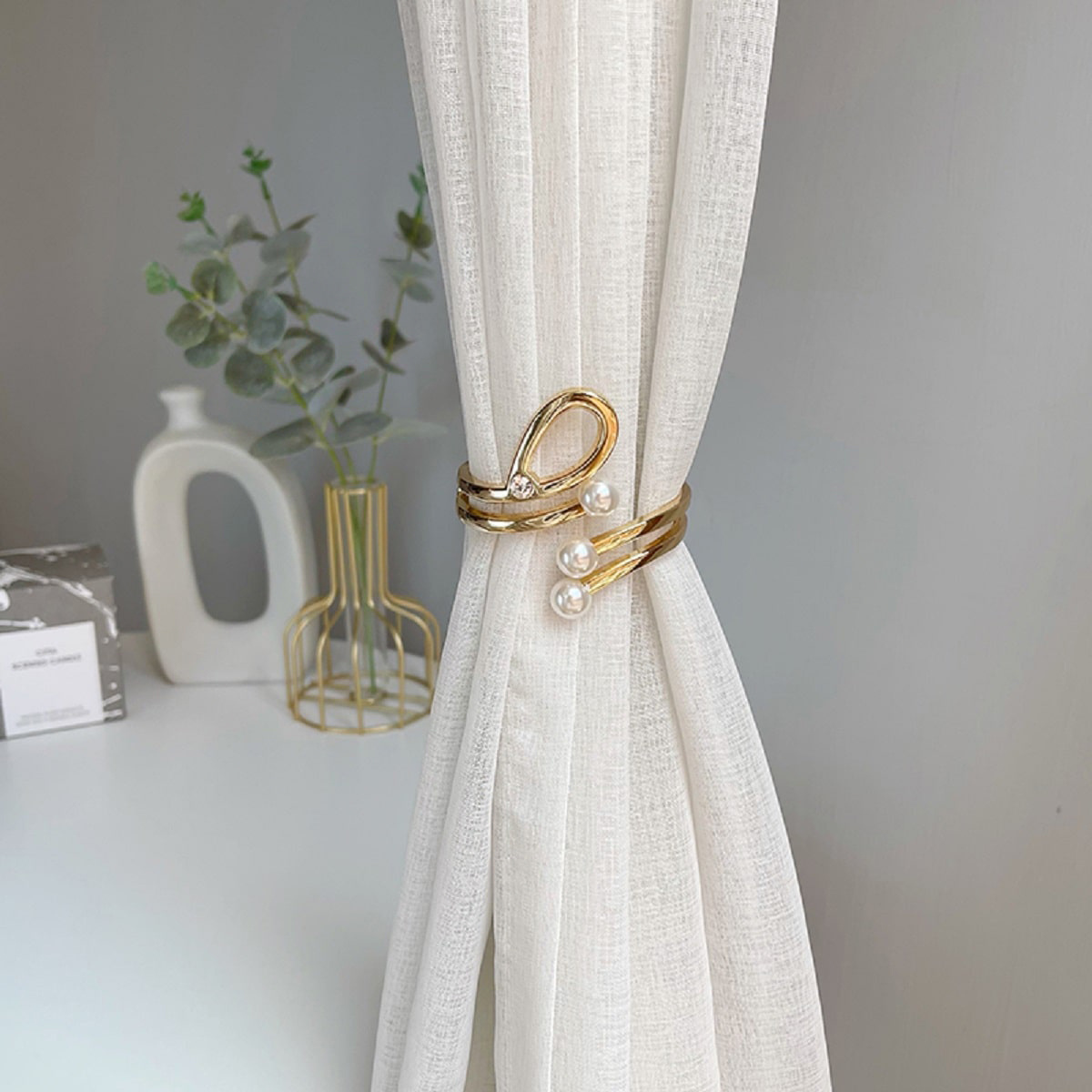 Decorative Curtain Tiebacks, Metal Curtain Holdbacks With Fake Pearl ...