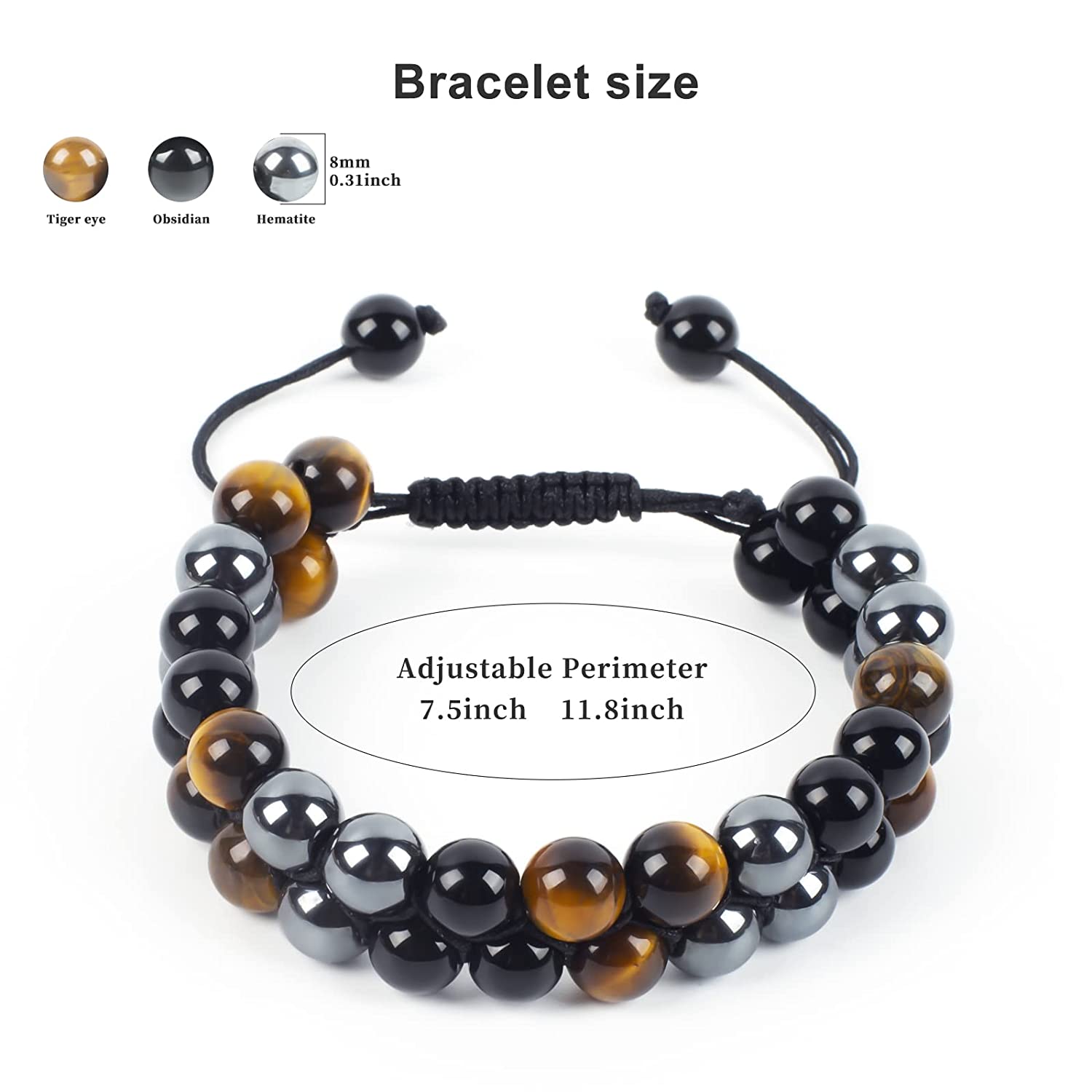 Triple Protection Bracelet, Genuine Tigers Eye Black Obsidian And ...