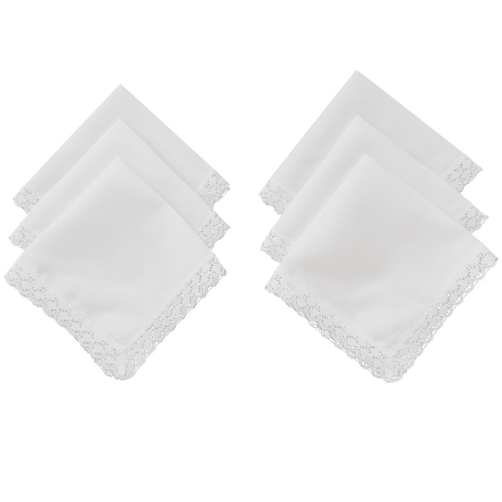 

Solid White Handkerchief 6pcs/set With Lace Trim Ladies Wedding Decoration 9.8" Available Square Scarves For Diy