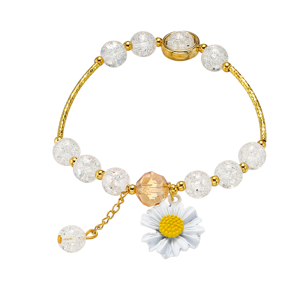 Flower Bracelet in Yellow, Blue and White Beaded Daisy Bracelet